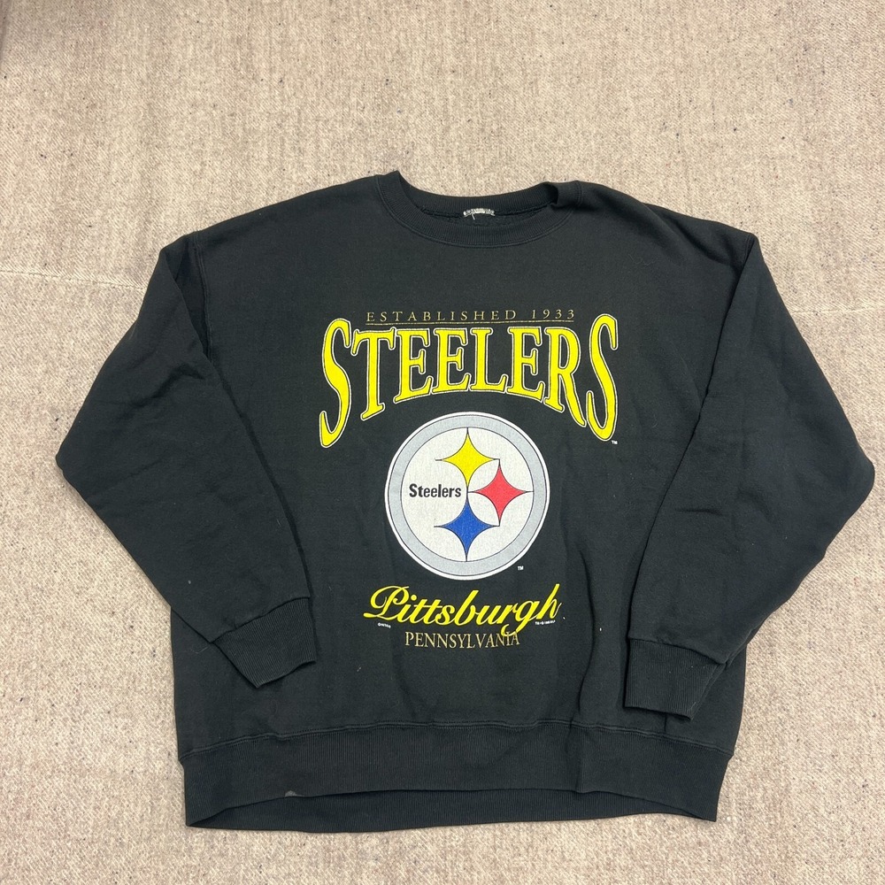 Vintage Pittsburgh Steelers Sweatshirt Mens XL Black‎ 1990s NFL